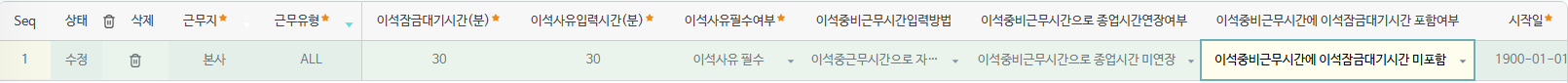이석관리 정책 — 이석잠금 대기시간·사유 입력시간과 이석중비근무시간 처리 방식