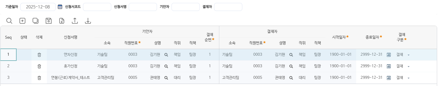 발신예외결재라인 화면